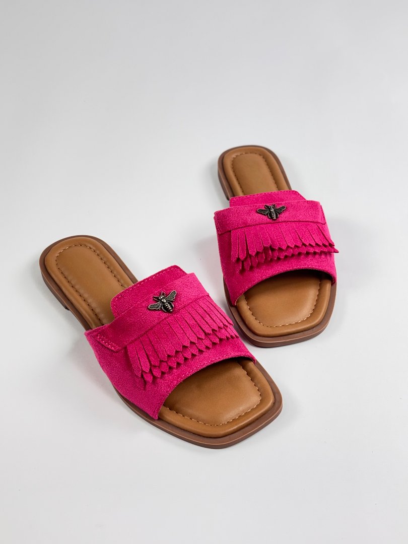 Papuci fucsia cu franjuri și albină decorativă - 3