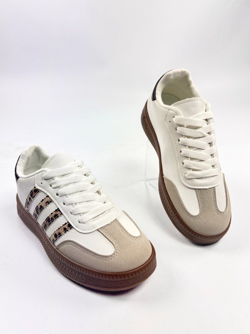 Sneakers damă albi cu model leopard și talpă retro - 4