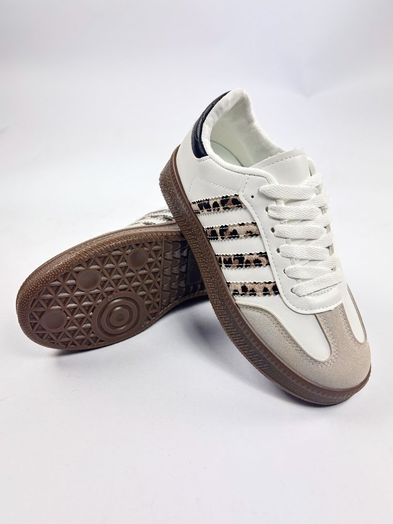 Sneakers damă albi cu model leopard și talpă retro - 3